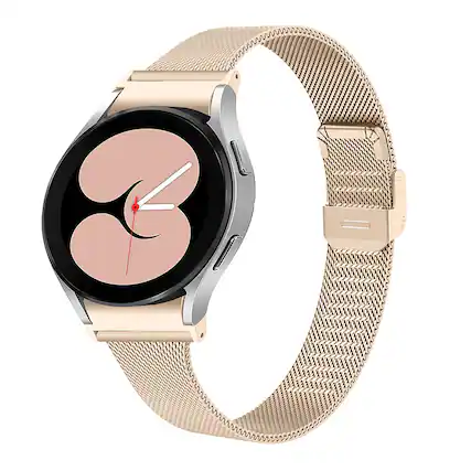 Front. StrapsCo - Slim Mesh Strap Stainless Steel Watch Band For Samsung Galaxy Watch 5 - Champagne Gold.