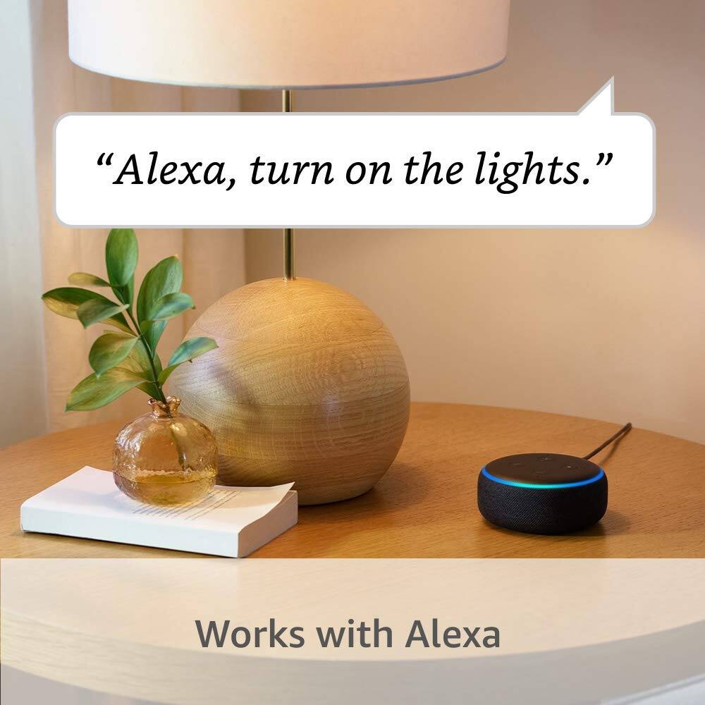 "Alexa, turn on the lights."

Works with Alexa
