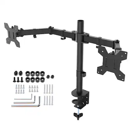 Front. Topteng - Dual Monitor Arm Mount – Gas Spring Full Motion Desk Stand for 17"-27" LED LCD Screens, 2-9kg Capacity, VESA 75/100mm - Black.
