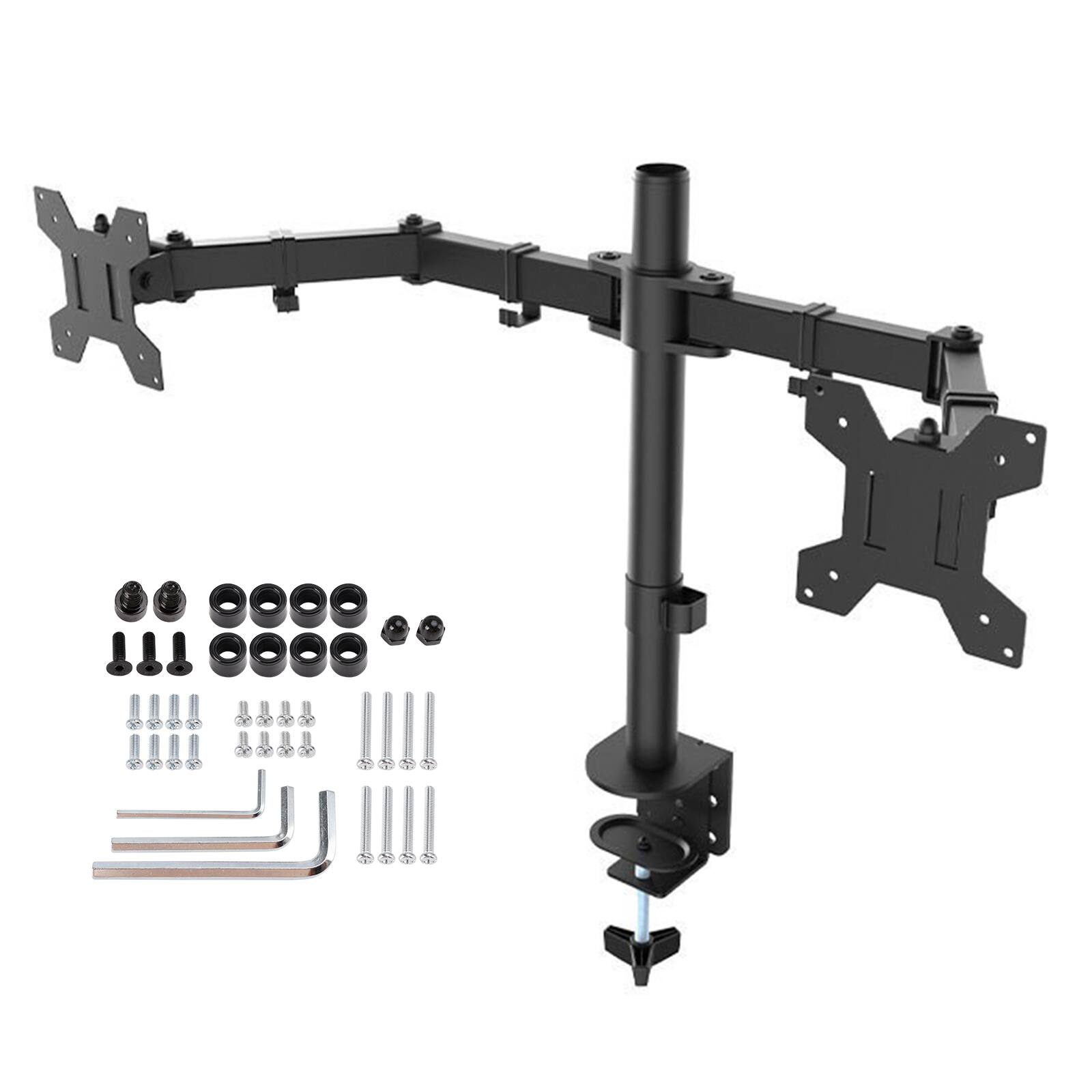 Front. Topteng - Dual Monitor Arm Mount – Gas Spring Full Motion Desk Stand for 17"-27" LED LCD Screens, 2-9kg Capacity, VESA 75/100mm - Black.