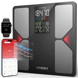 FITINDEX - Smart Scale with BMI, Body Fat, Muscle Mass, Scale for Body Weight and Fat Percentage, 500lbs, 11.8" - White