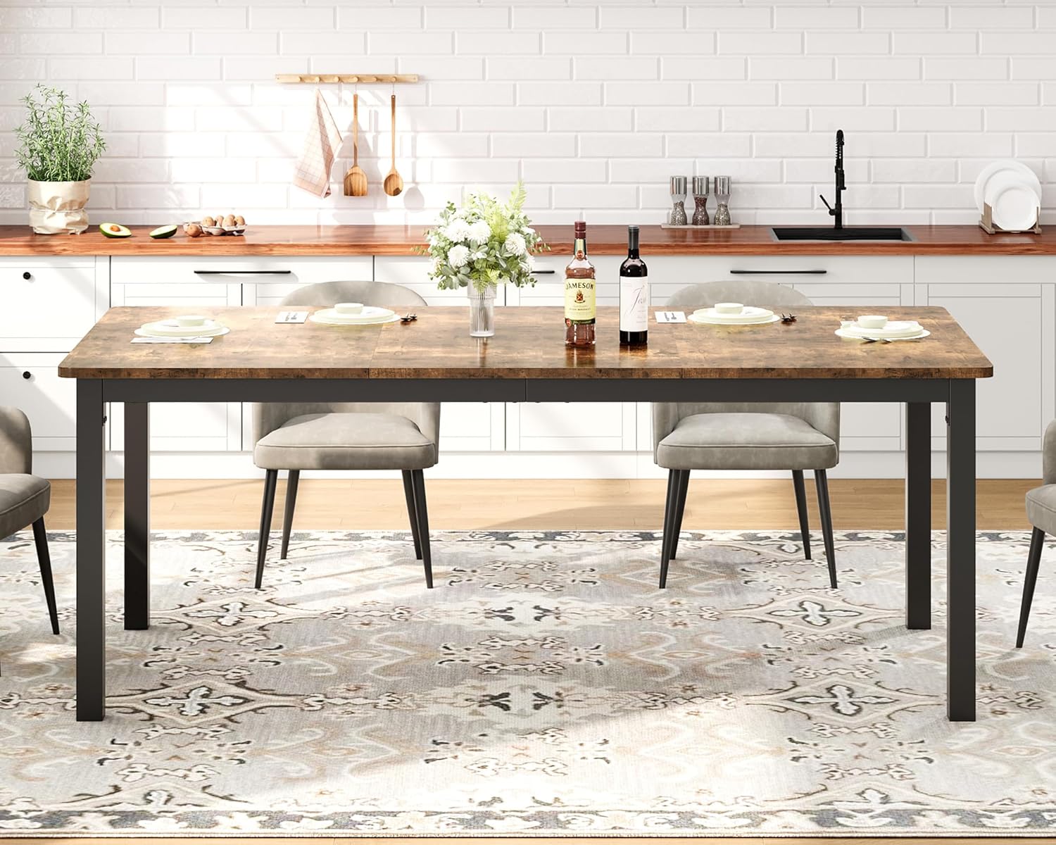 Alt View 2. Jojoka - Kitchen Table 71 Inch Industrial Dining Table Large Rectangle Kitchen Table for Dining Room, Home Office, Living Room - Multiple colors.