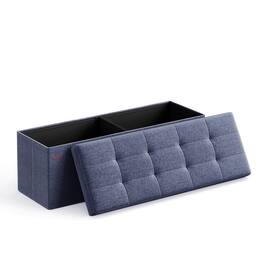 Songmics Home - Storage Ottoman Bench, Foldable Ottoman Foot Rest, End of Bed Bench, Storage Chest, Load up to 660 lb - Misty Blue