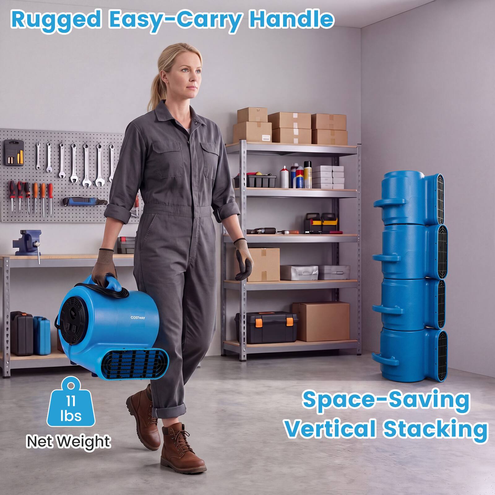 Rugged Easy-Carry Handle

COSTARY

11 lbs Net Weight

Space-Saving Vertical Stacking