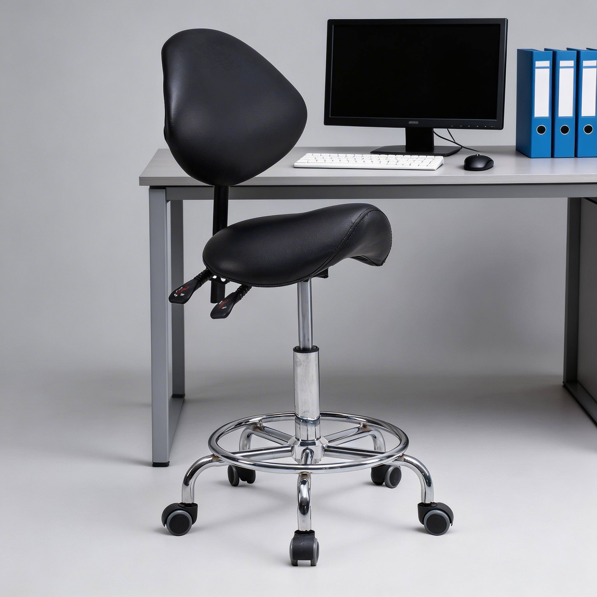 Left. Forest'nSky - Black Saddle Office Desk Chair with Backrest Swivel Hydraulic Ergonomic Tilt Seat Chair - Black.