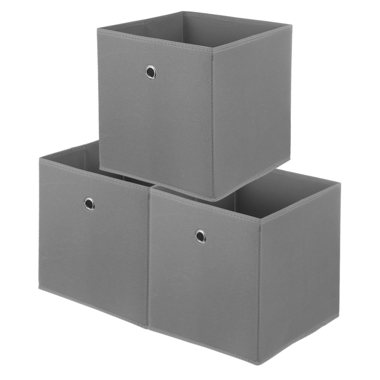 Front. Unique Bargains - 3pcs Storage Cubes, 11x11x11 Inch Fabric Storage Bins with Circular Handle, Foldable Cube Organizer for Home Clothing - Gray.
