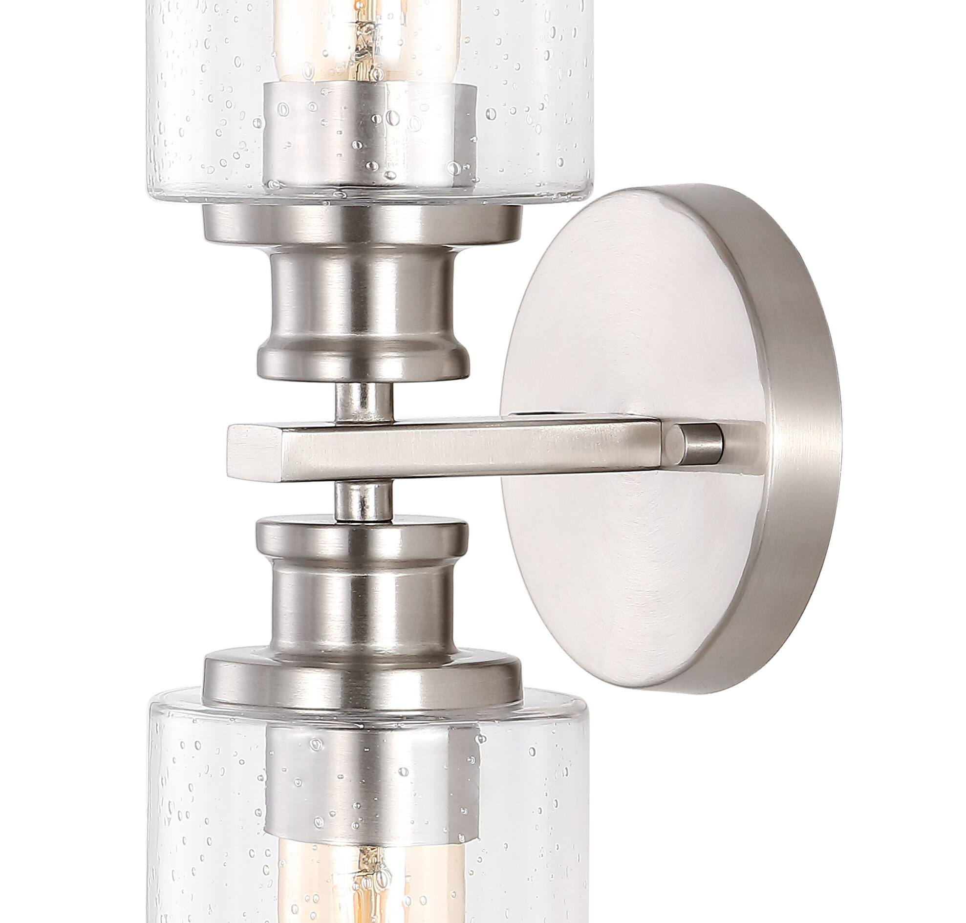 Alt View 4. Jonathan Y - Jules Edison 16.5" Cylinder 2-Light Iron/Seeded Glass Farmhouse Contemporary LED Wall Sconce, Nickel - Nickel.
