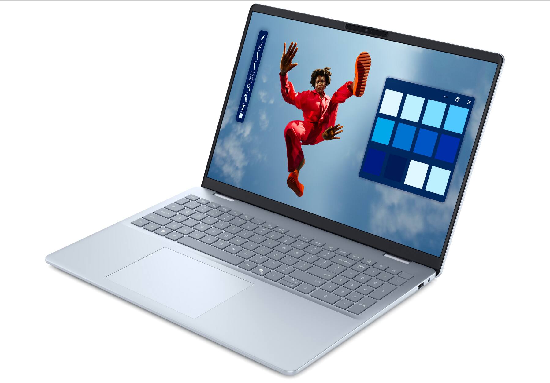 Left. Dell - DB16250 16 Plus Laptop PC| Intel Ultra 9 288V | 32GB RAM | 1TB NVMe SSD | 16"FHD+ | Win 11 Home | Business Notebook - Ice Blue.