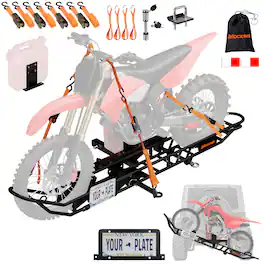 Mockins - 83 in. x 6 in. Dirt Bike Trailer Hitch Carrier with Tilting Loading Ramp, License Plate Bracket and Accessories