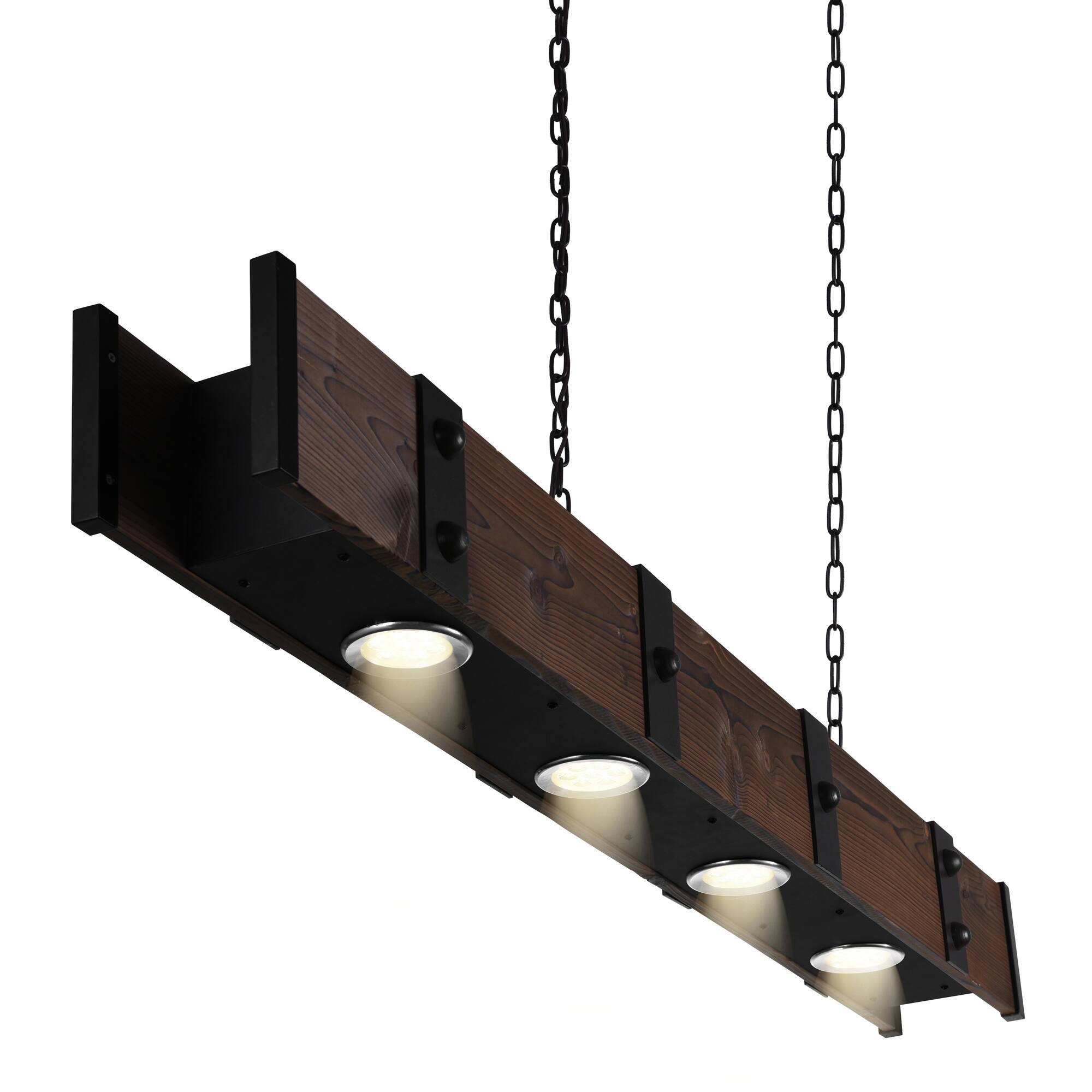 Left. CWI Lighting - Pago Drum Shade Island Light With Black & Wood Finish - Black.