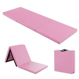 Pefilos - 6 x 2 FT Tri-Fold Gym Mat with Handles and Removable Zippered Cover- Folding Thick Exercise with Carrying Handles - Pink