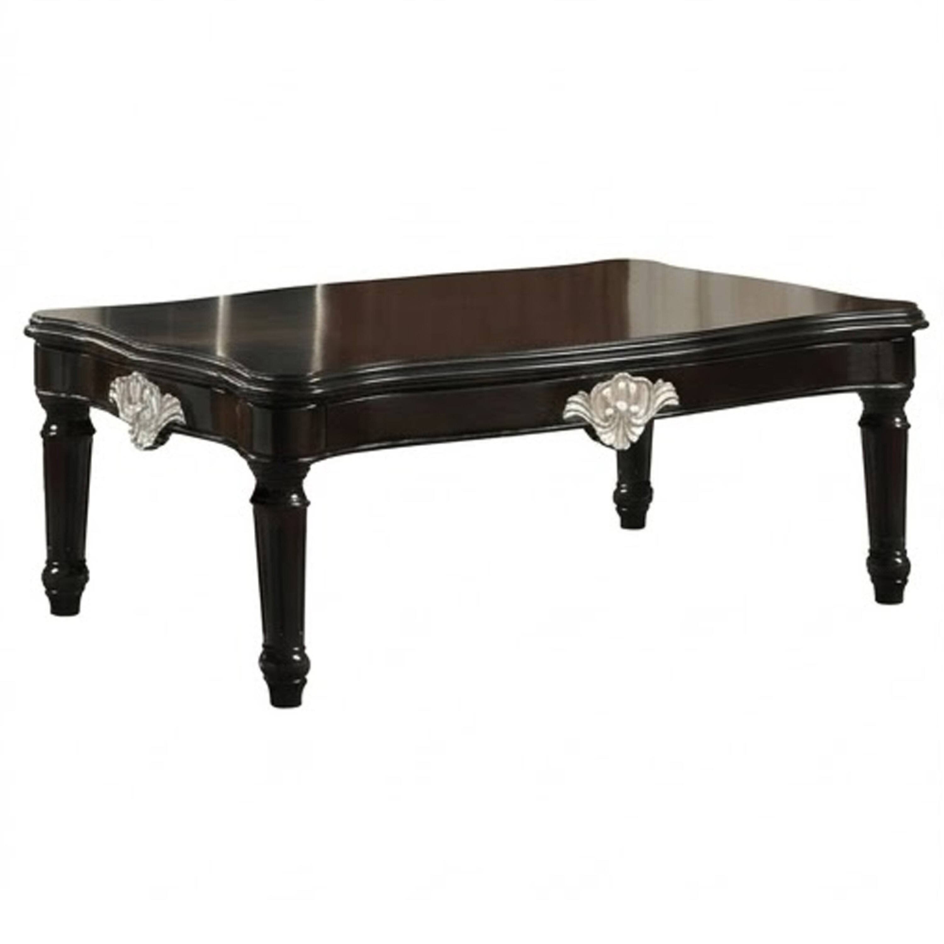 Front. Manhattan Lane - Traditional Rectangular Wooden Coffee Table with Scalloped Top - Black.