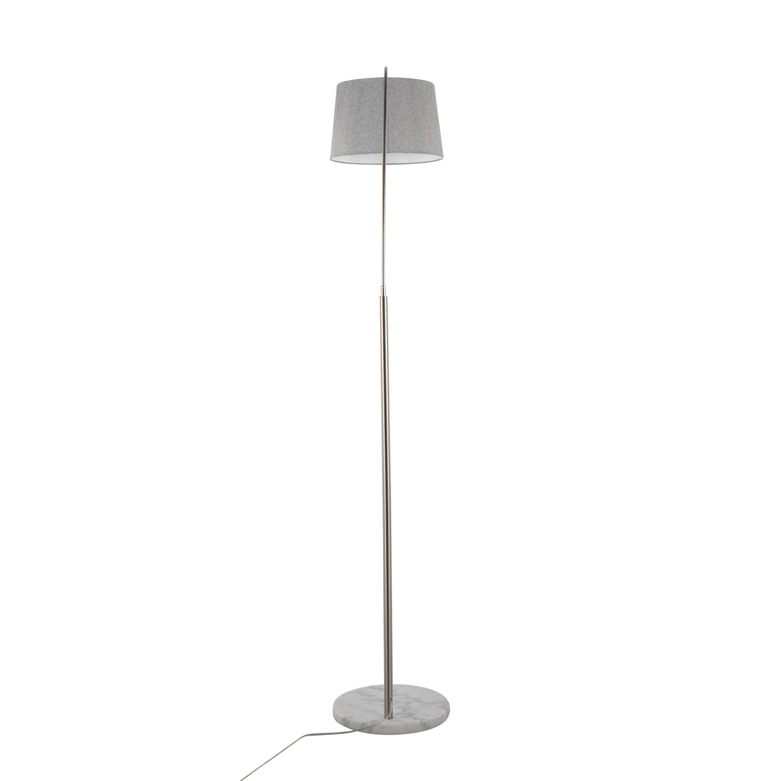 Alt View 1. Loheer - Loheer March Contemporary Arc Floor Lamp White Marble Base Nickel Finish with Grey Linen Shade for Living Room - Nickel.