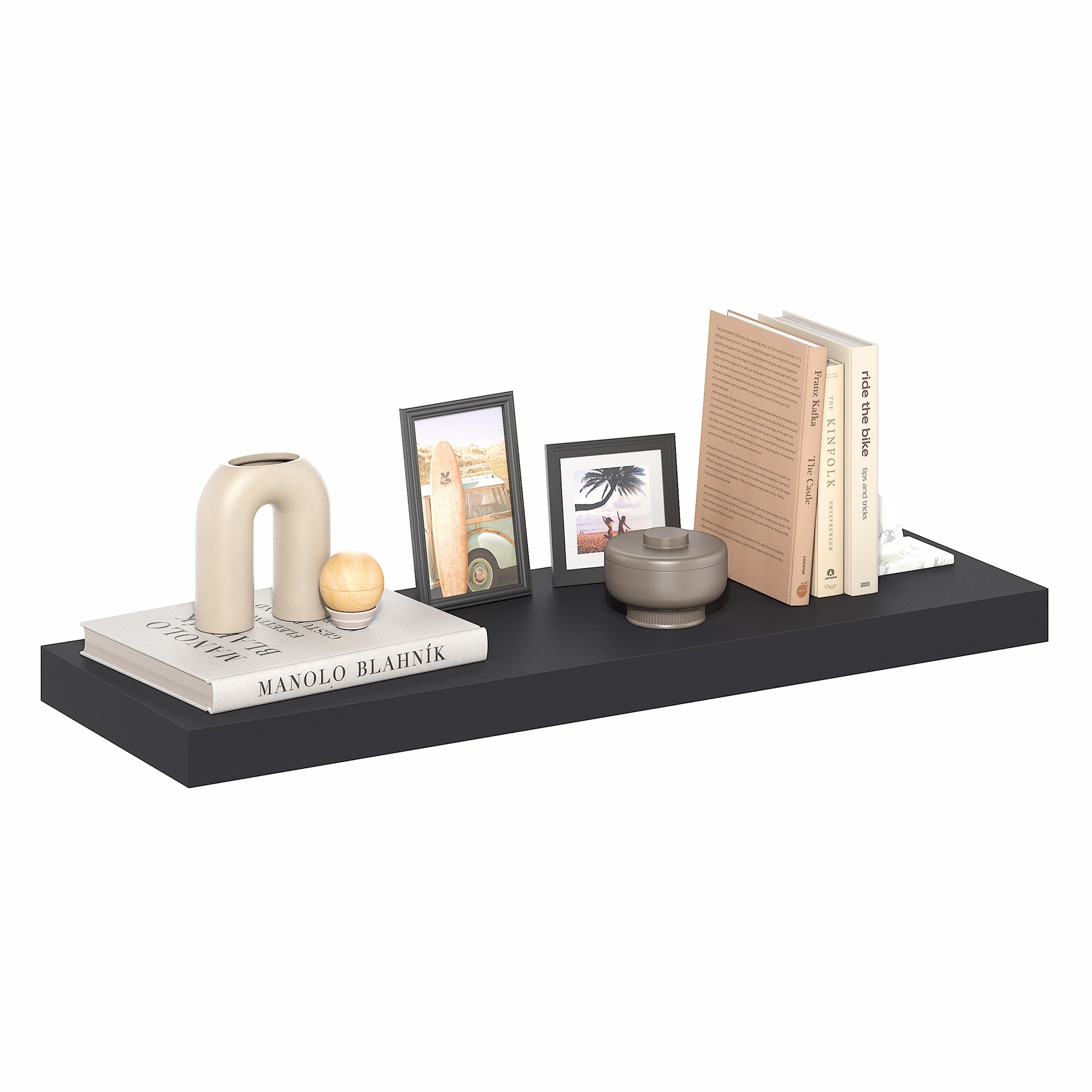 Furinno - TANNA Floating Shelves for Wall, 12 x 35 Wall Shelf, Wall Mounted Floating Shelf with Invisible Brackets, Thick Shelf - Americano