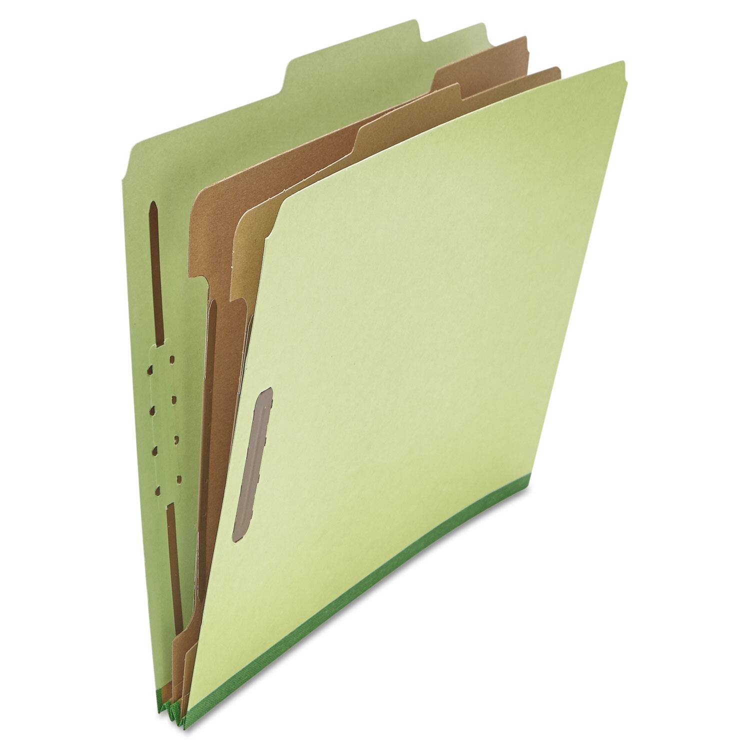 Back. Universal - Six-Section Pressboard  Folders, 2" Expansion, 2 Dividers, 6 Fasteners, Letter Size, Green Exterior, 10/Box.