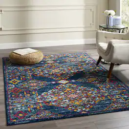 Modway - Entourage Khalida Distressed Floral Lattice Area Rug - Blue Orange Yellow Red