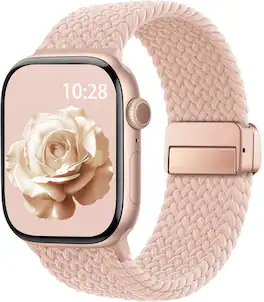 Core Tech - Braided Stretchy Magnetic Watch Band for Apple Watch 44/45/46/49mm & 42mm Series 1-3 - Pink Sand