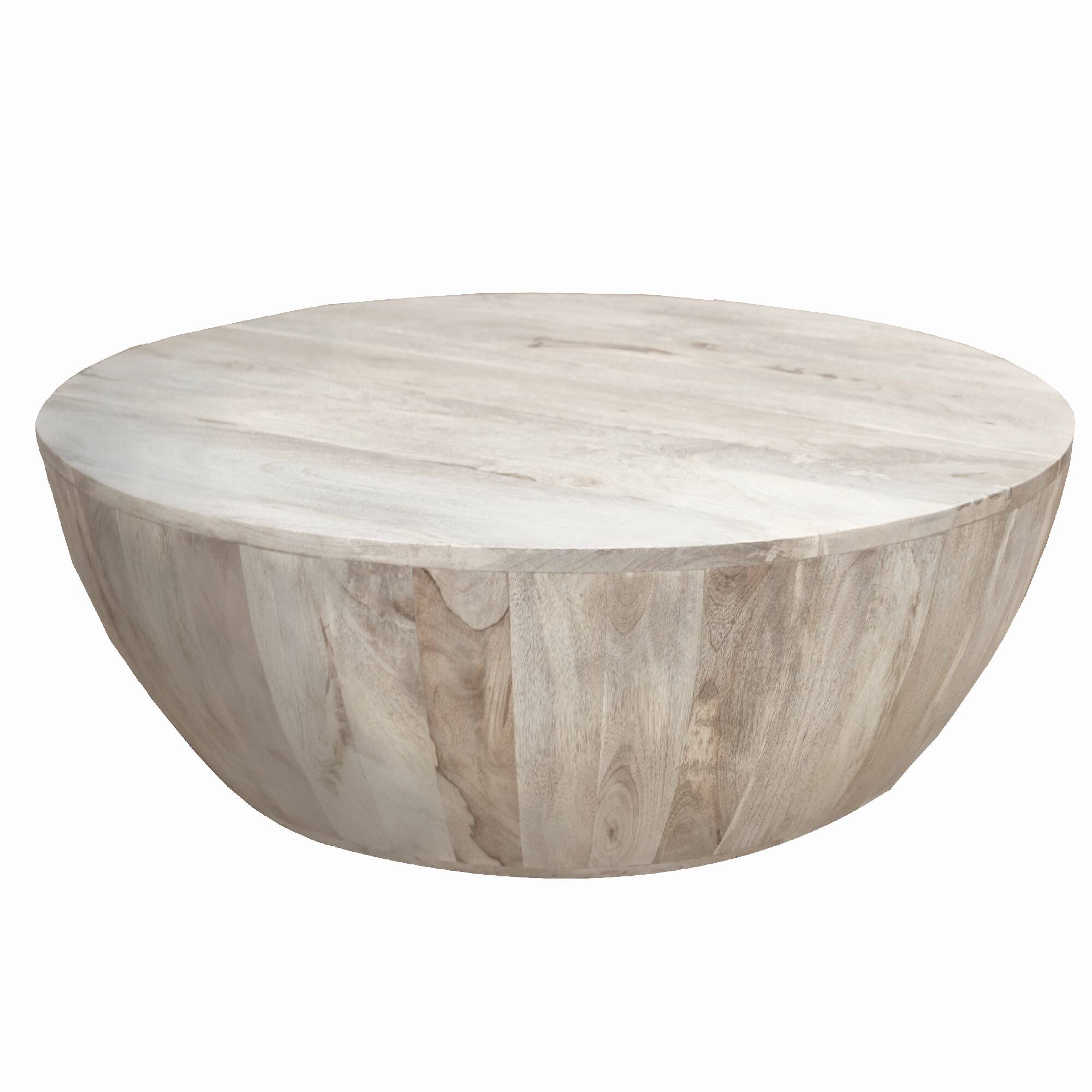 Alt View 1. Manhattan Lane - Arthur 35.5 Inch Round Mango Wood Coffee Table, Subtle Grains - Distressed White.