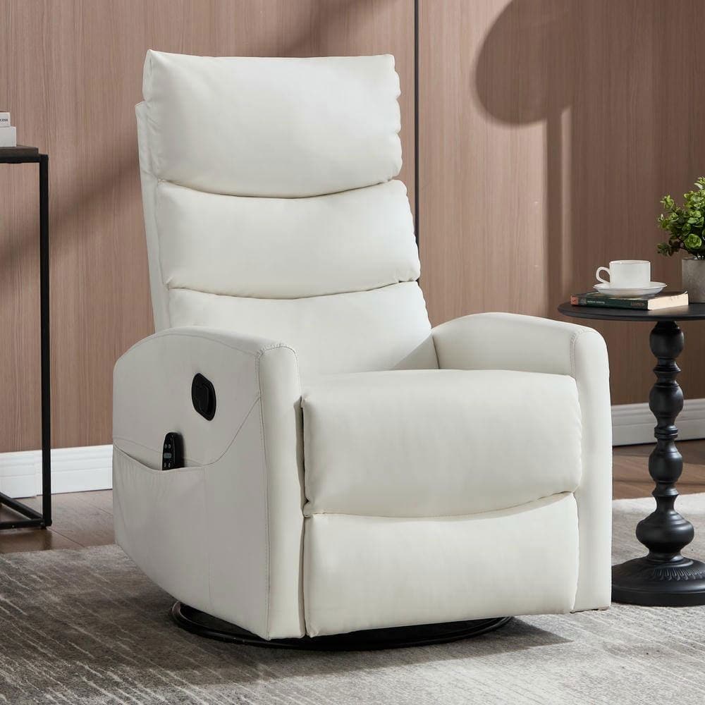 Kadyn - Heat Massage Recliner Chair, 8 Vibration Modes & Lumbar Heat, Rocker Swivel, Manual Control - White