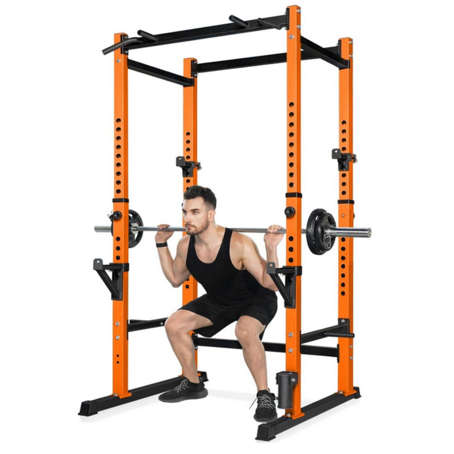 KERDOM - Squat Rack Pull Up Bar, Power Rack Cage, Adjustable Weight Lifting Stand for Home Gym, Squat Cage, 660lbs Capacity - Orange