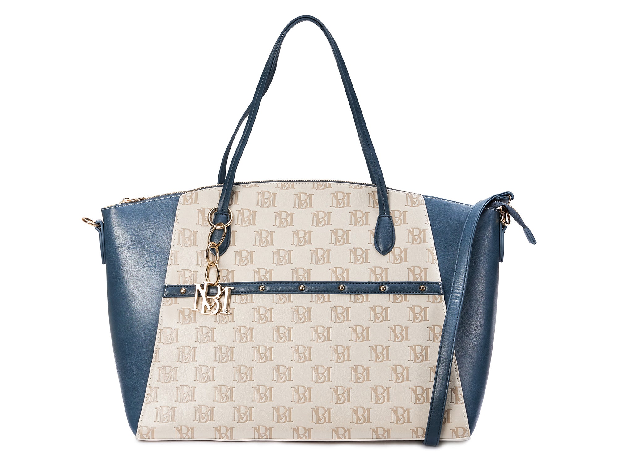 Badgley Mischka - Caroline Vegan Leather Weekender Tote Bag | Navy - Champagne-Navy