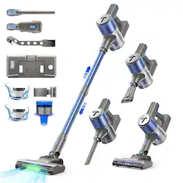 Teendow - 300W Cordless Stick Vacuum, 50-Min Runtime, Lightweight with 50kPa Suction for Pet Hair, Hard Floors & Carpets - Blue