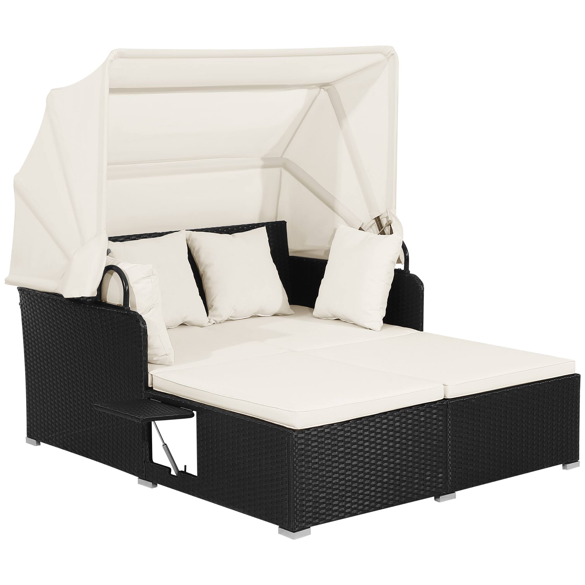 Alt View 8. Gymax - Gymax Patio Hand-Woven PE Wicker Daybed Outdoor Loveseat Sofa Set w/ Off White Cushions - Off White.