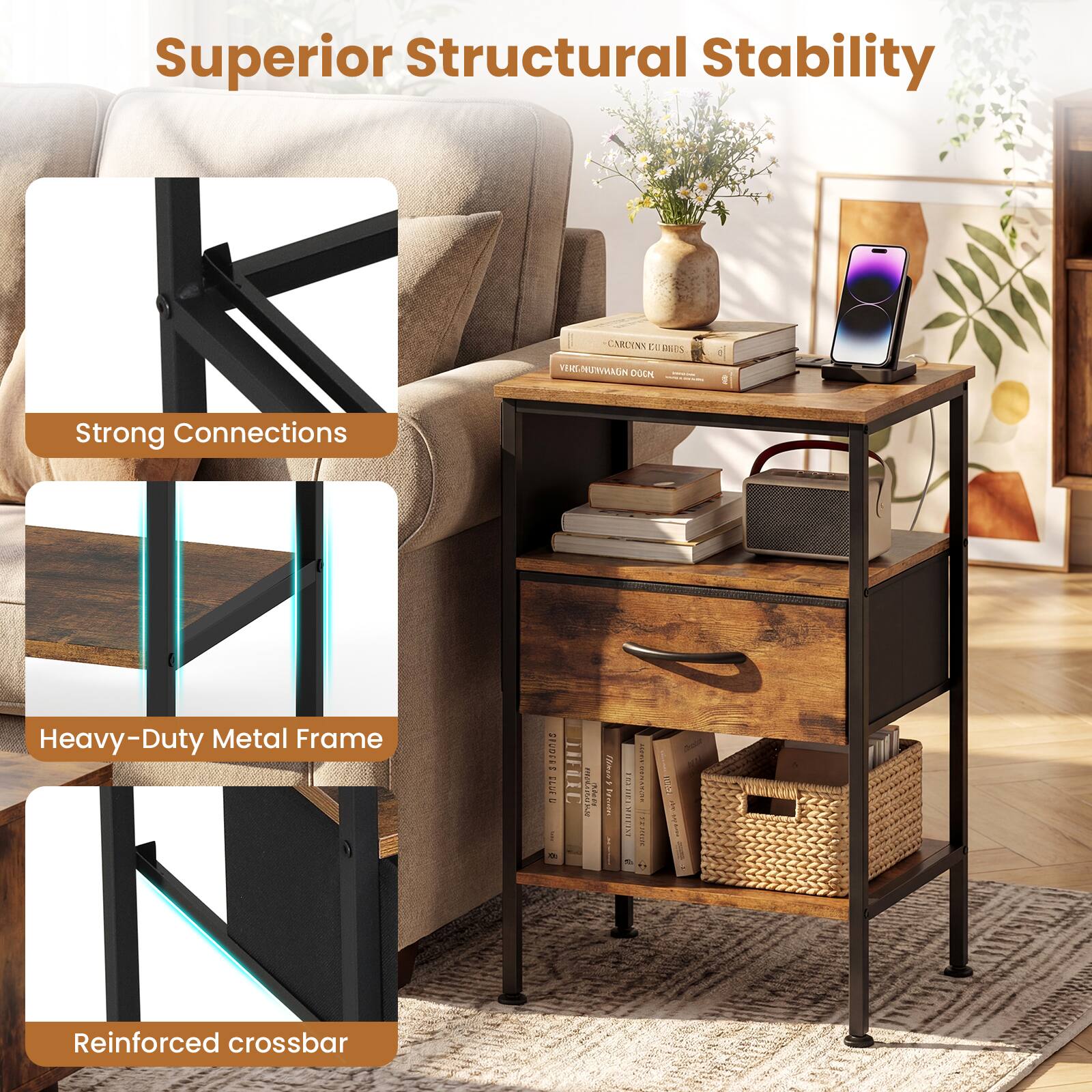 Superior Structural Stability

- Strong Connections
- Heavy-Duty Metal Frame
- Reinforced crossbar