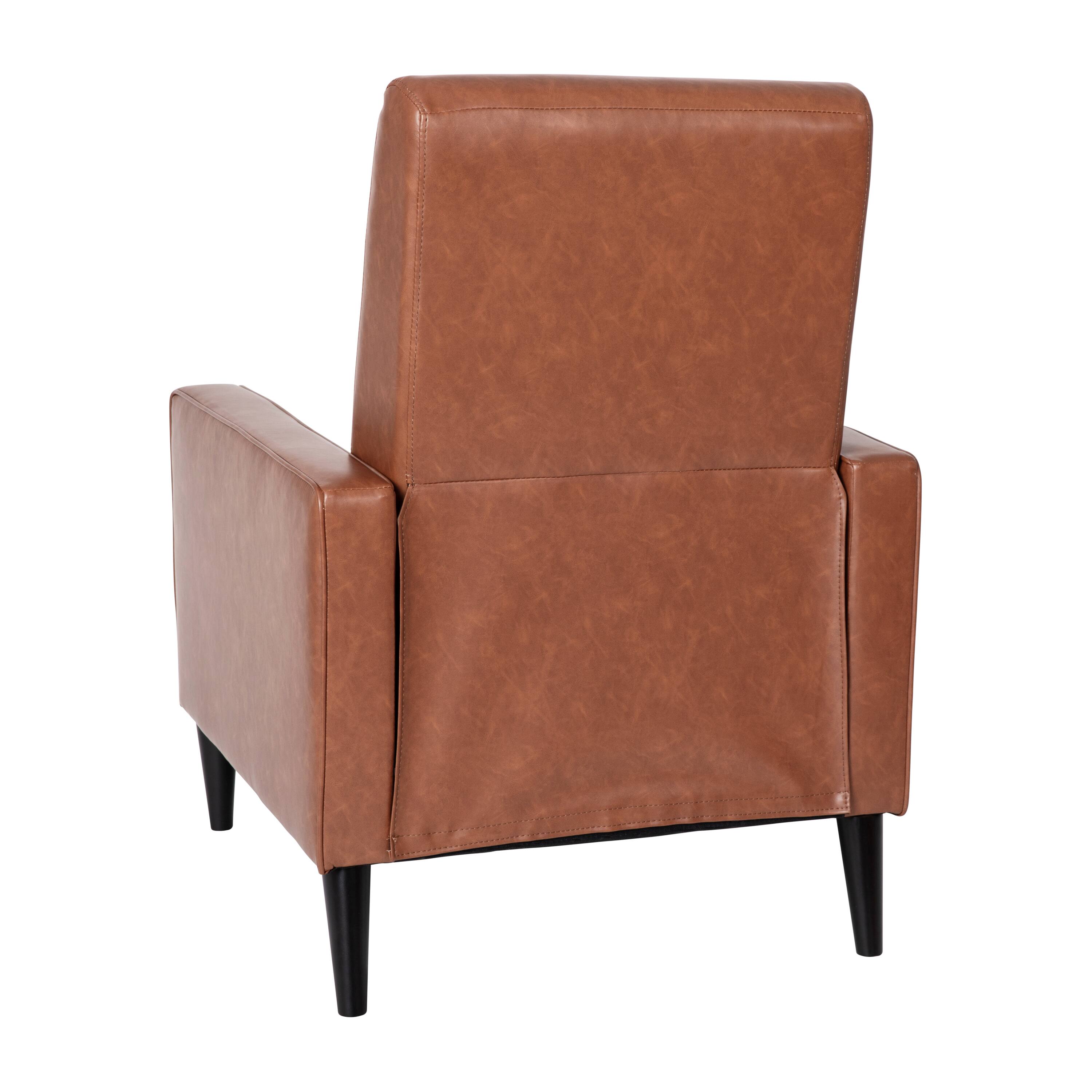 Alt View 5. Emma + Oliver - Jules Mid-Century Modern Button Tufted Upholstered Easy Pushback Recliner with Wooden Legs - Cognac Brown.