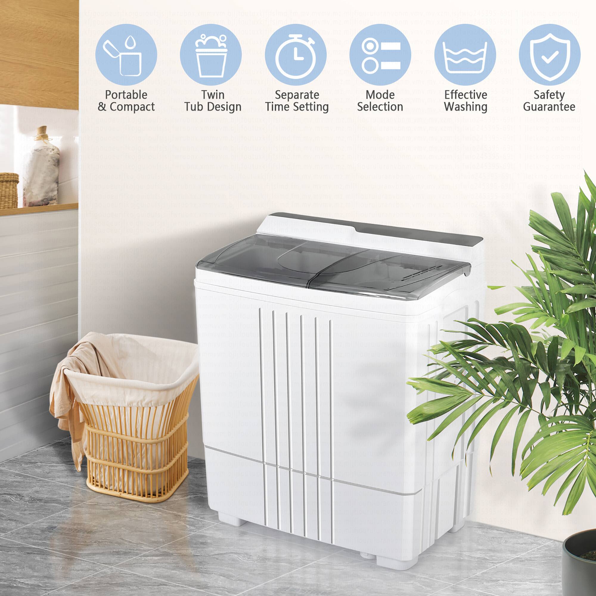 Portable & Compact Twin Tub Design Separate Time Setting Mode Selection Effective Washing Safety Guarantee