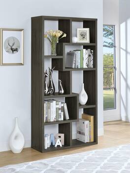 Tiramisubest - 7-Shelves Geometric Bookcase,Open Storage Shelf Solid Wood Furniture,Weathered - Gray