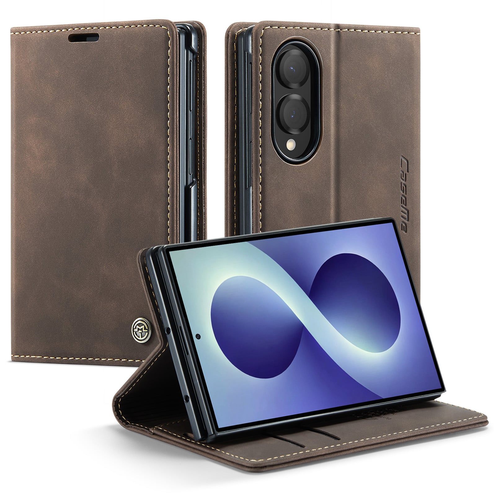Dteck - Leather Wallet Case for Samsung Galaxy Z Fold8 Card Slots Flip Kickstand Magnetic Closure Full Body Shockproof Cover - Coffee price history on PriceWatchPro
