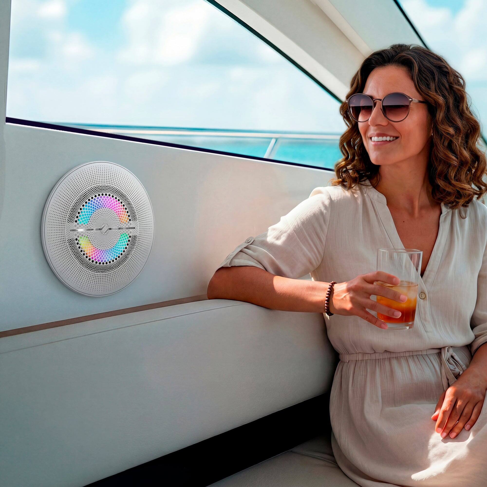 Alt View 2. DS18 Audio - NXL 8" 2-way Coaxial Speaker with Built-in Driver and Grille (Pair), 175W RMS 4-Ohm - White.