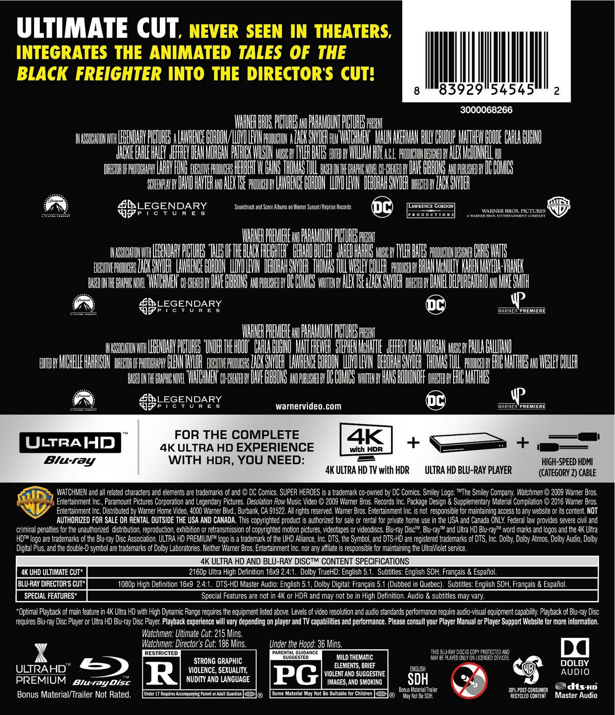 Back. Watchmen: The Ultimate Cut (4K Ultra HD + Blu-ray) [UHD].