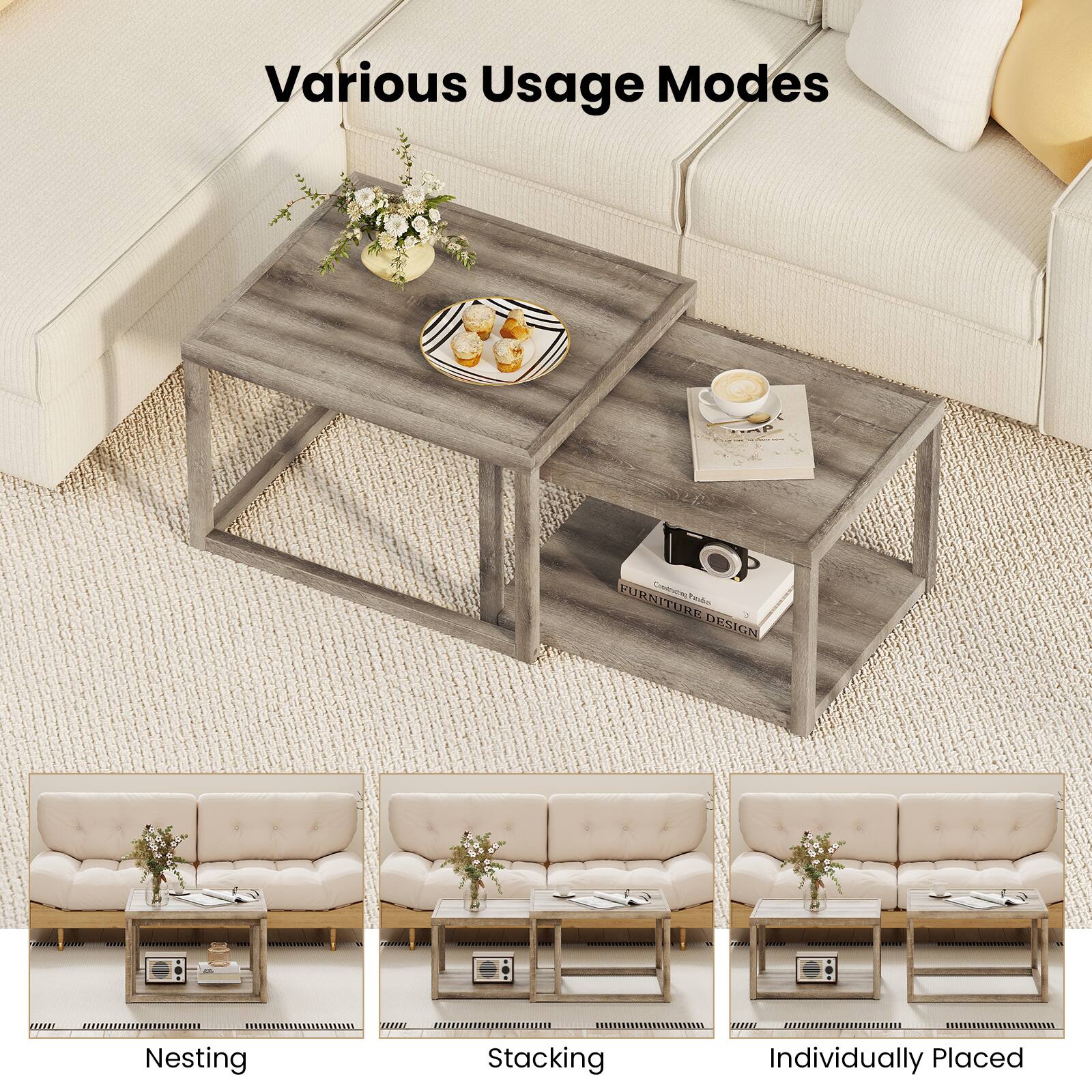 Various Usage Modes

Nesting

Stacking

Individually Placed