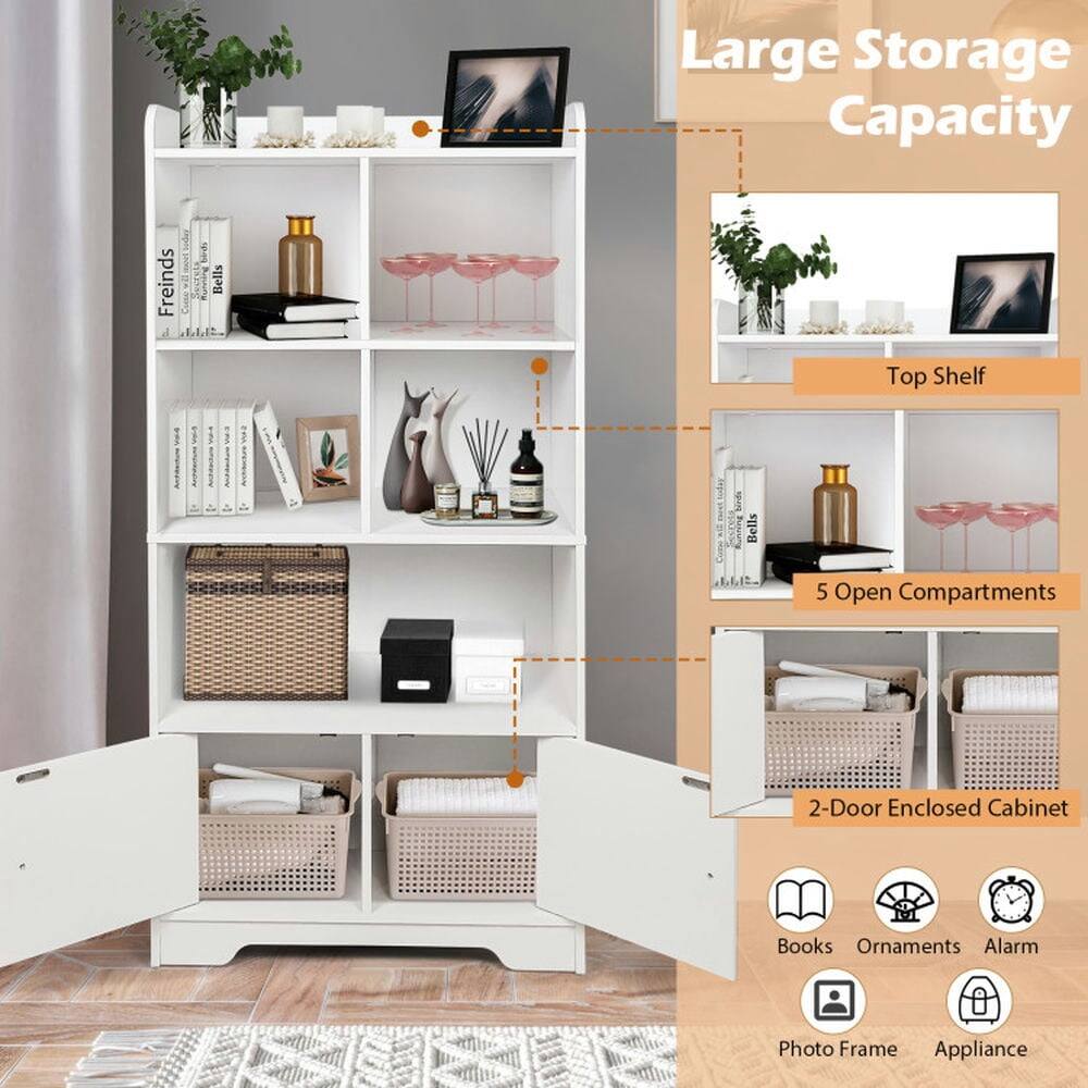 Large Storage Capacity  
Top Shelf  
5 Open Compartments  
2-Door Enclosed Cabinet  
Books  
Ornaments  
Alarm  
Photo Frame  
Appliance