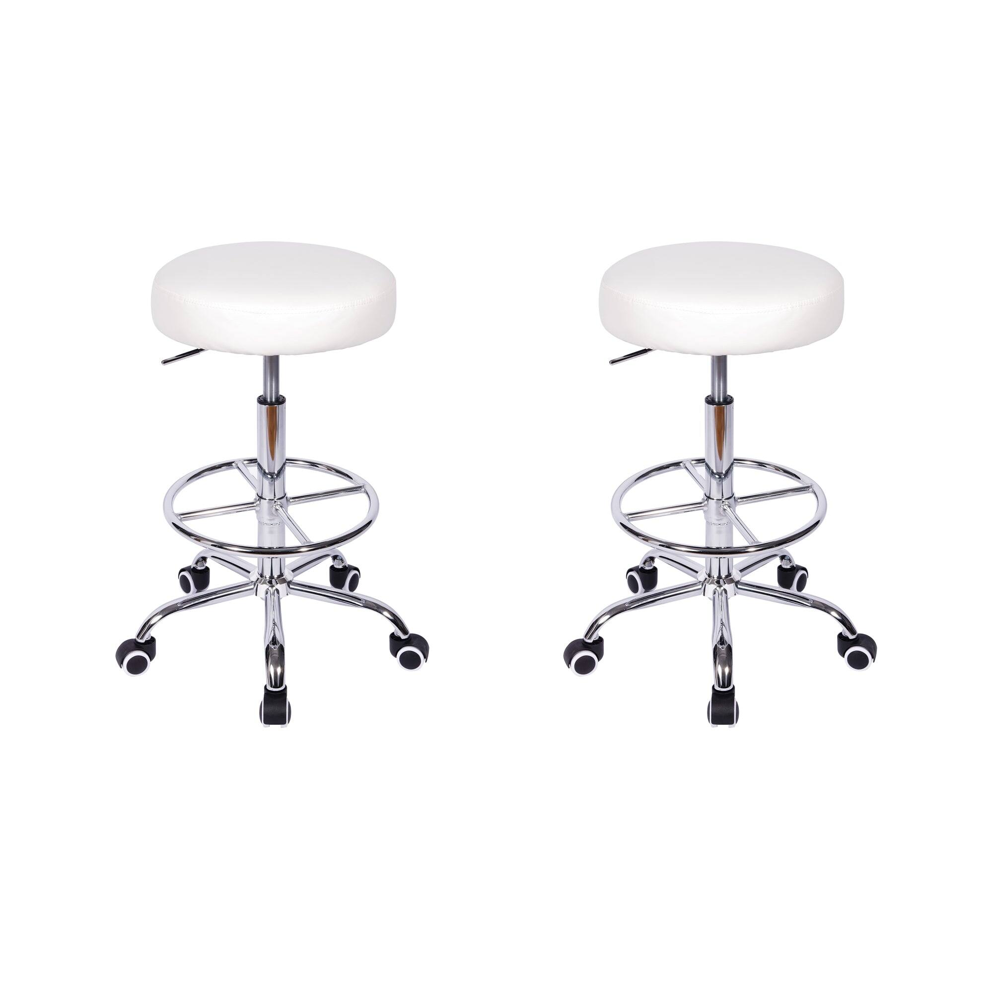 Front. Vecelo - Set Of 2 Adjustable Height Swivel Stool with Footrest - PU Leather Rolling Stool Salon Stools,330lb Capacity - White.