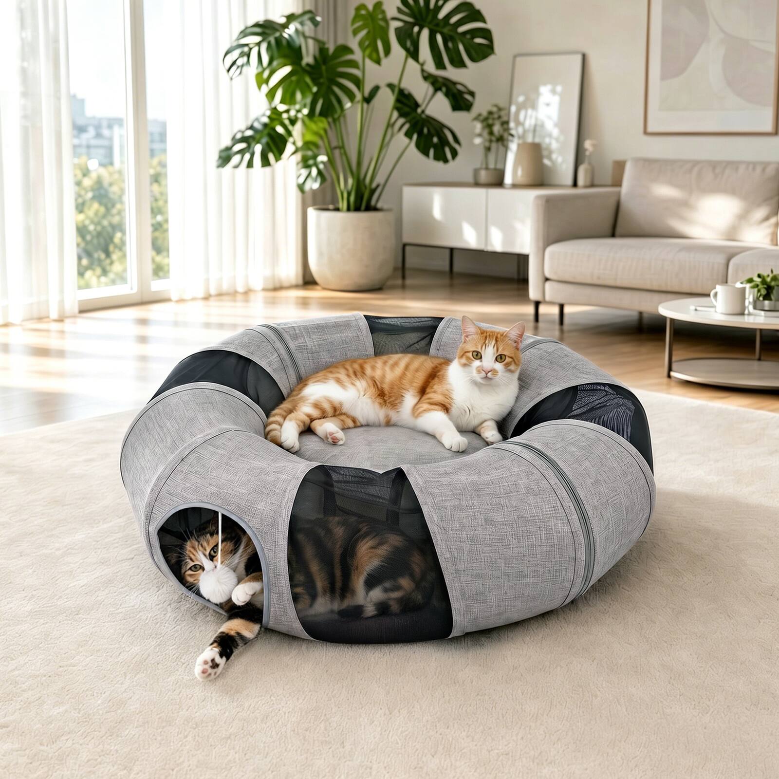 Alt View 7. Ownpets - Cat Tunnel Interactive Foldable Tube, 10" Diameter - Grey.