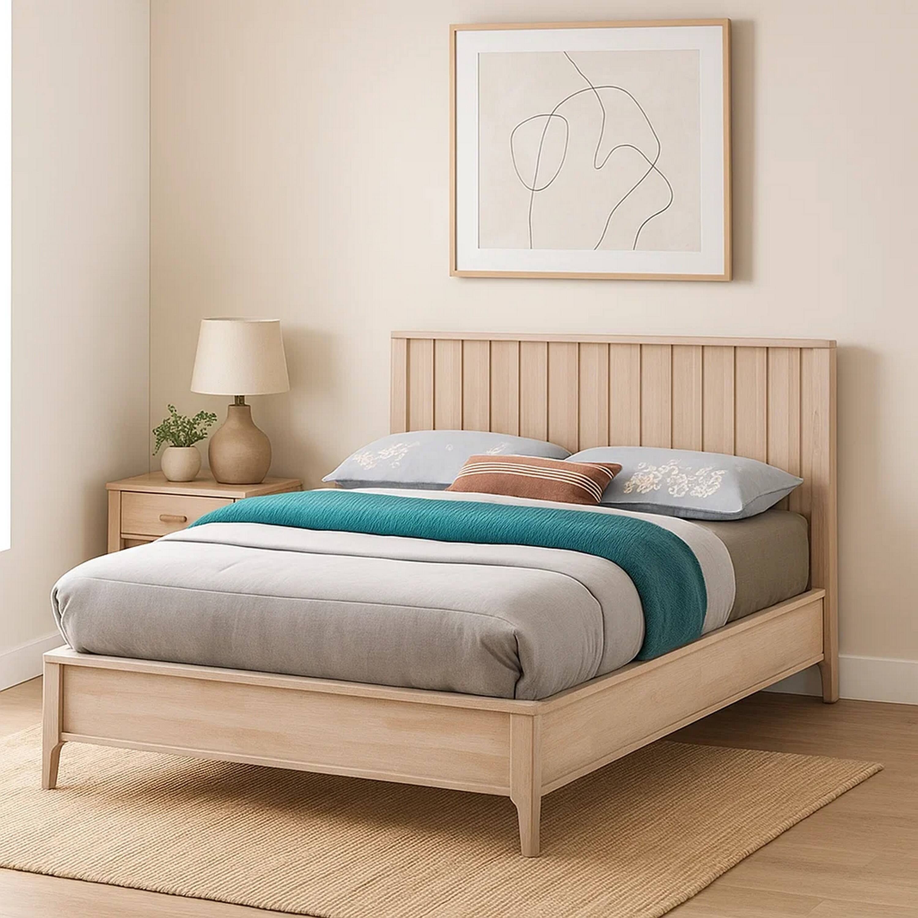 Alt View 5. Manhattan Lane - Vasu Twin Size Bed, Reeded Headboard, Whitewash Solid Rubberwood - Whitewash.