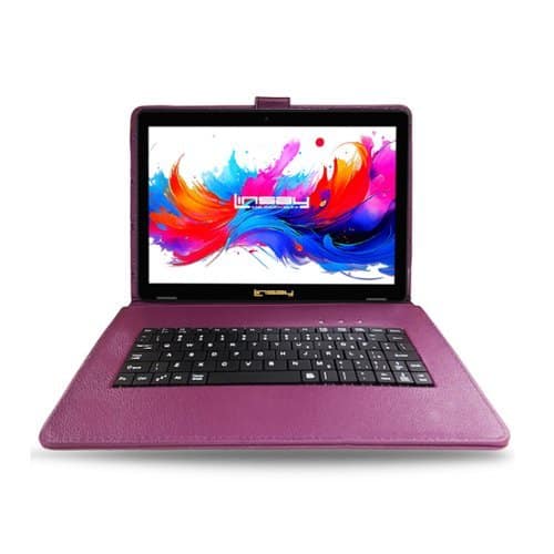 LINSAY - 10.1"Octa Core 256GB Storage Android 15 Tablet with Style Keyboard - Purple