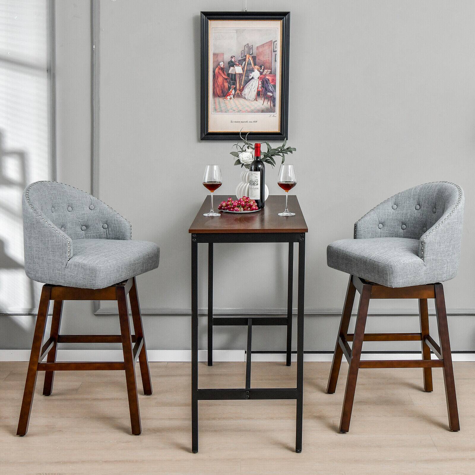 Alt View 1. Ecooso - Set of 2 Swivel Bar Stools with Rubber Wood Legs and Padded Back - Gray.