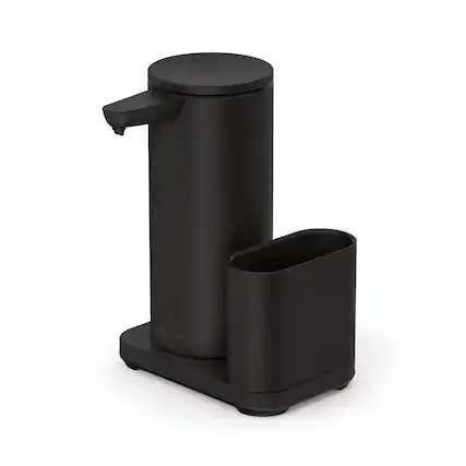 Front. simplehuman - 14 oz. liquid sensor pump with caddy, high-grade matte black steel - Matte Black.