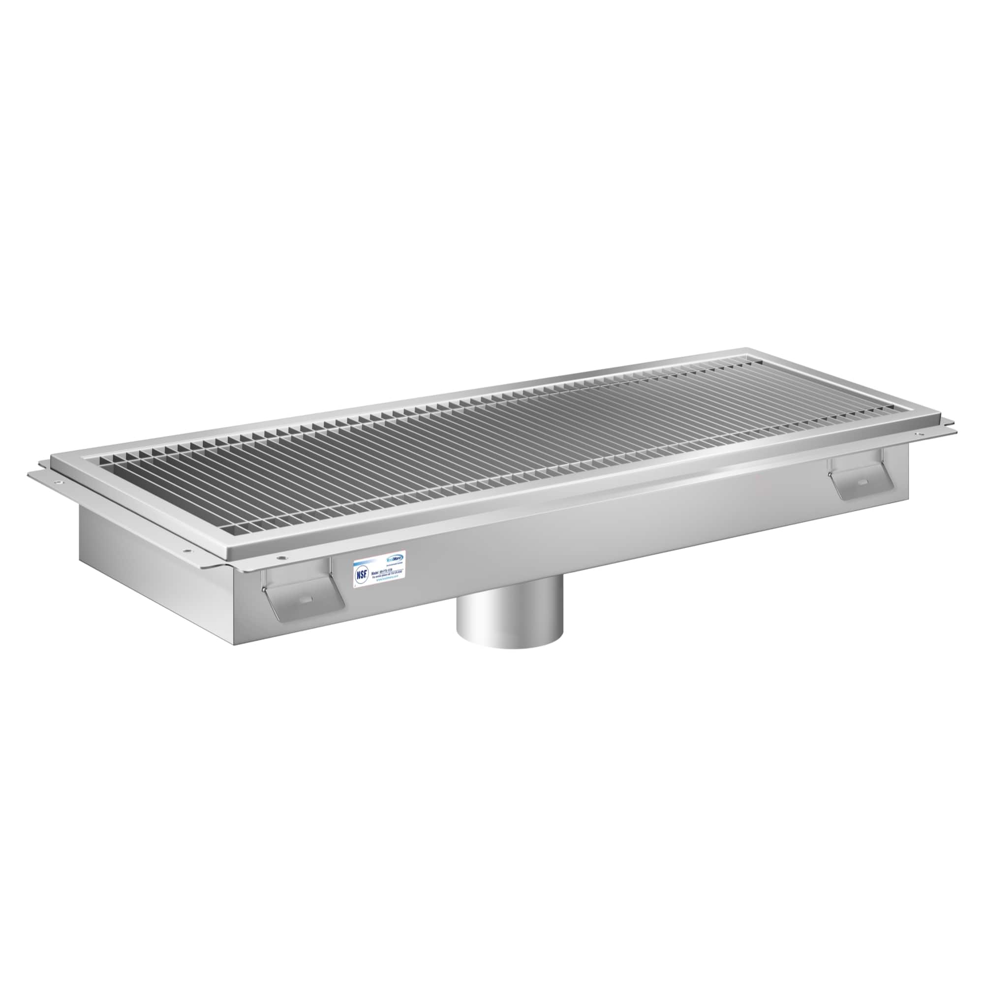 Koolmore - 12" x 30" Floor Trough Drain, 14-Gauge with Subway-Style Grating & Removable Drain Basket, NSF Listed - Stainless Steel
