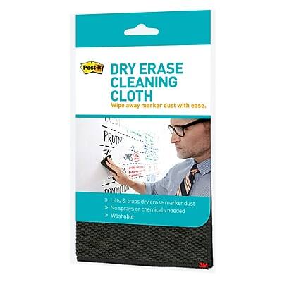 Post-it DRY ERASE CLEANING CLOTH  
Wipe away marker dust with ease.  

- Lifts & traps dry erase marker dust  
- No sprays or chemicals needed  
- Washable  

3M