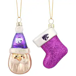The Memory Company - Kansas State Wildcats Two-Pack Santa & Stocking Blown Glass Ornament Set - Multicolor