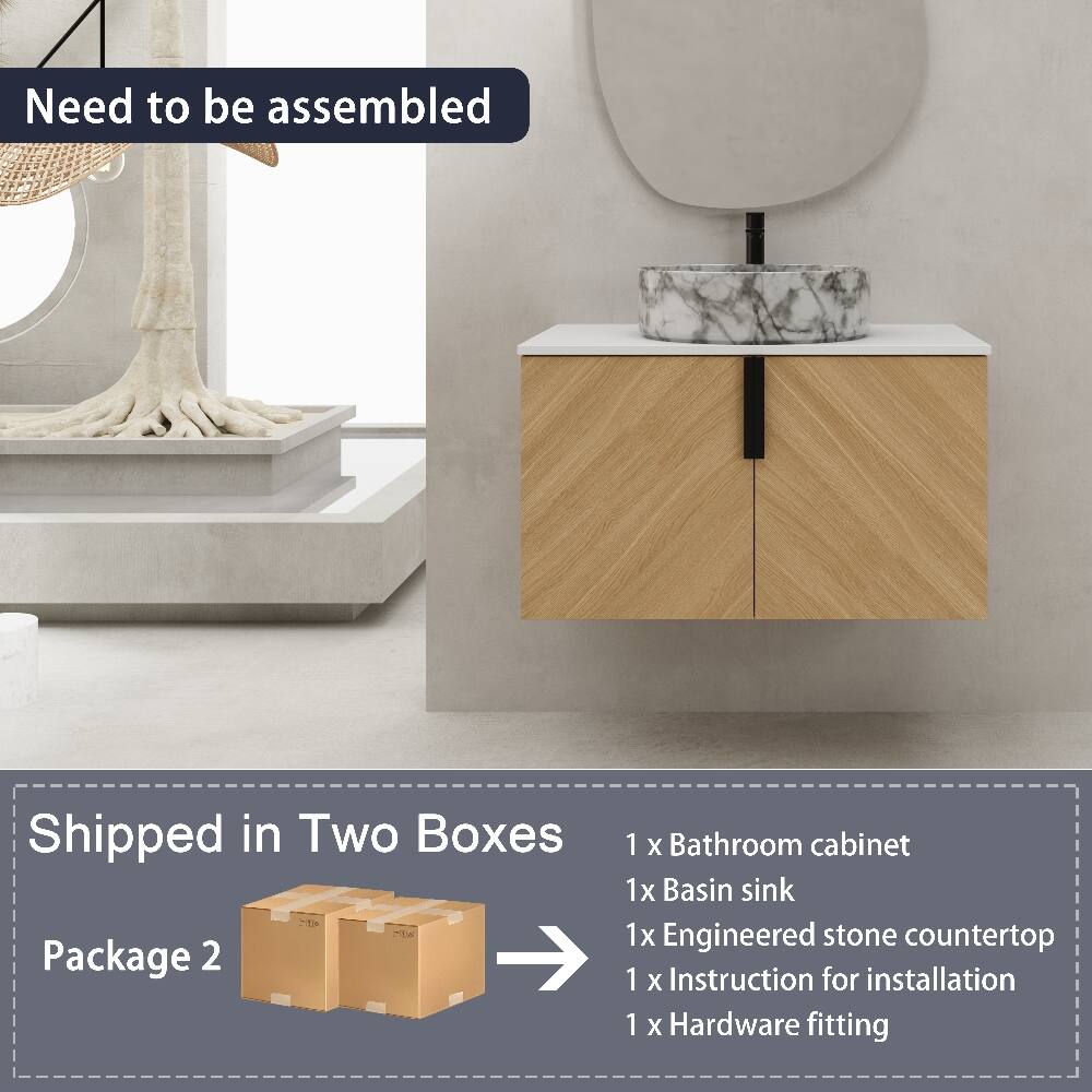 Need to be assembled

Shipped in Two Boxes  
Package 2

1 x Bathroom cabinet  
1 x Basin sink  
1 x Engineered stone countertop  
1 x Instruction for installation  
1 x Hardware fitting