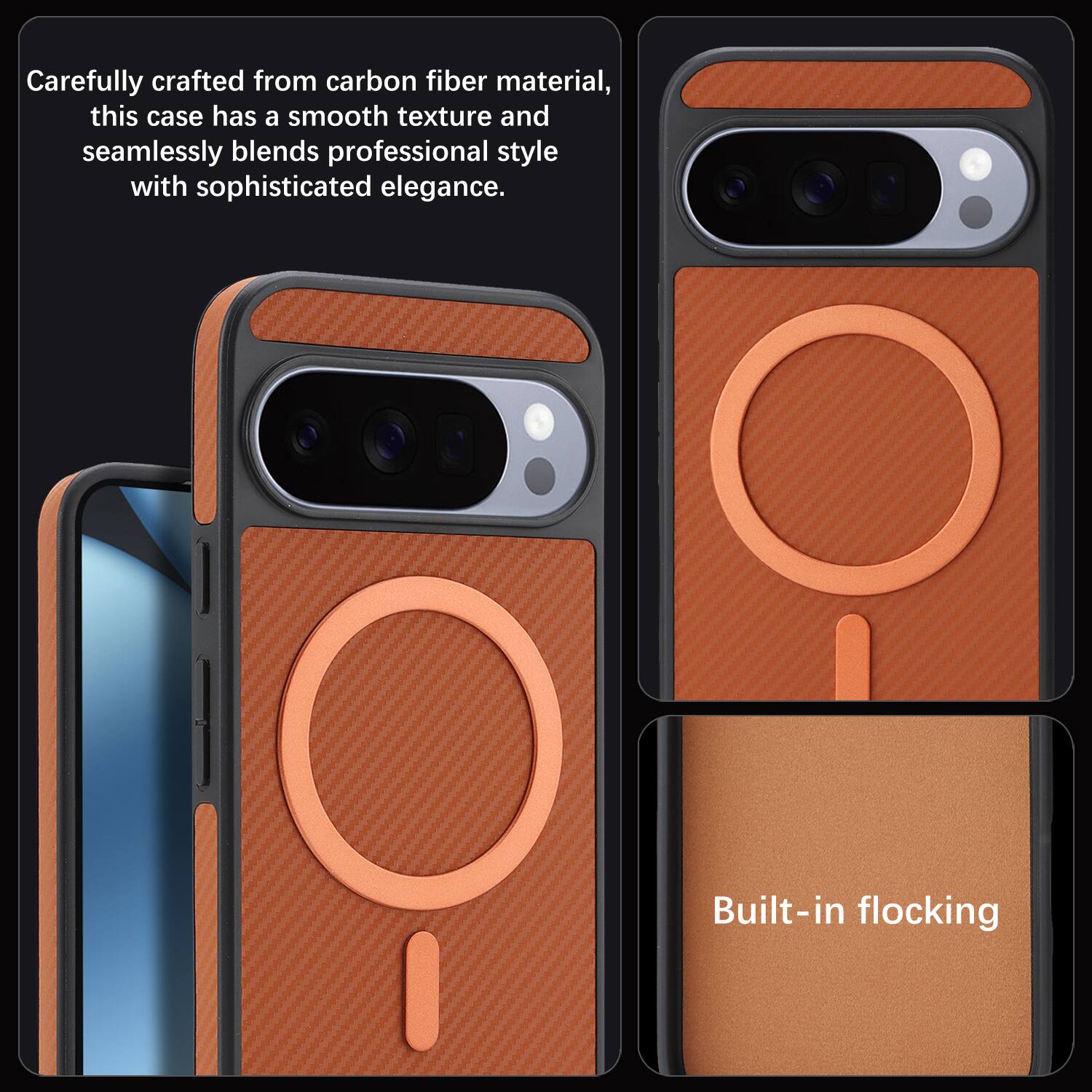 Carefully crafted from carbon fiber material, this case has a smooth texture and seamlessly blends professional style with sophisticated elegance. Built-in flocking