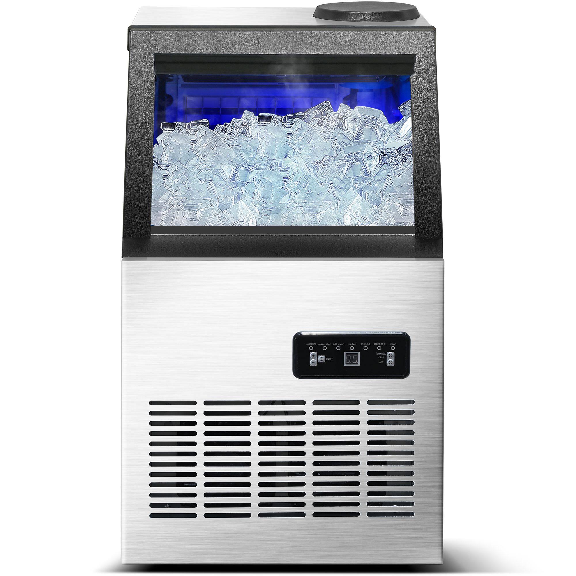 Angle. COWLOWN - 80-110 LBS/24H Freestanding Stainless Steel Ice Maker Self-Cleaning 2 Water Inlet Modes for Restaurant Home Bar - Stainless Steel.