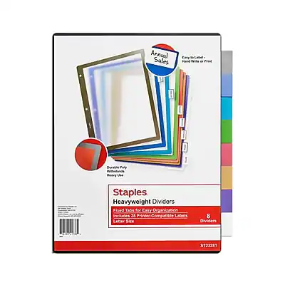 Staples Better Print & Apply Label Plastic Divider, 8 Tabs, 1 Set ...