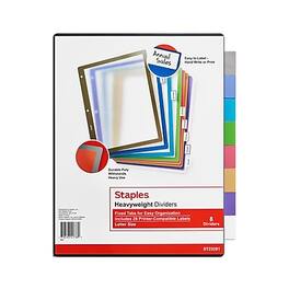 Staples - Better Print & Apply Label Plastic Divider, 8 Tabs, 1 Set - Assorted Colors